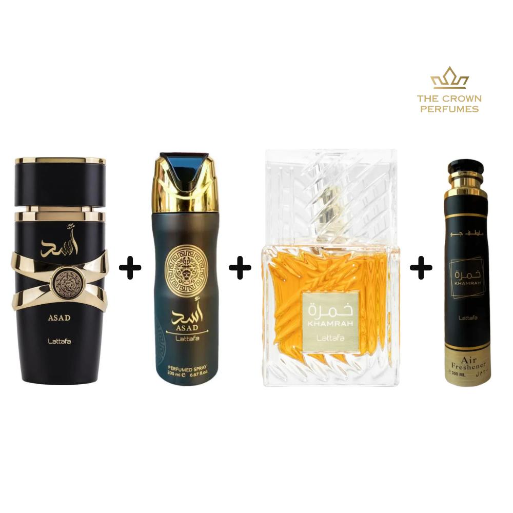Asad EDP + Khamrah EDP + Asad Deodorant + Khamrah Air Freshener Bundle